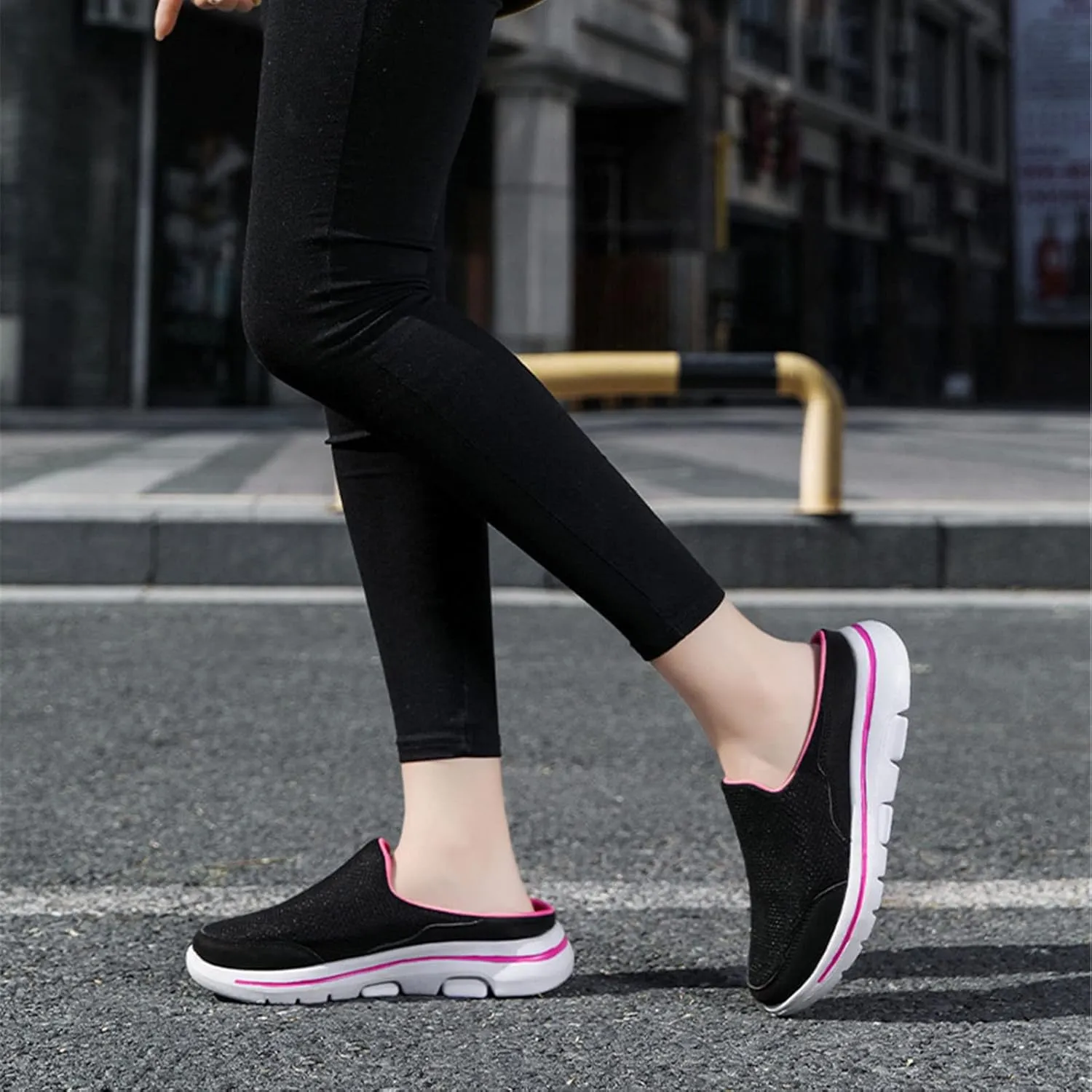 ORNVEION Women's Mesh Knitted Slip-On Platform Mules with Arch Support,Fashion Backless Soft Lightweight Half Sports Shoes Breathable Non-Slip Walking Slippers