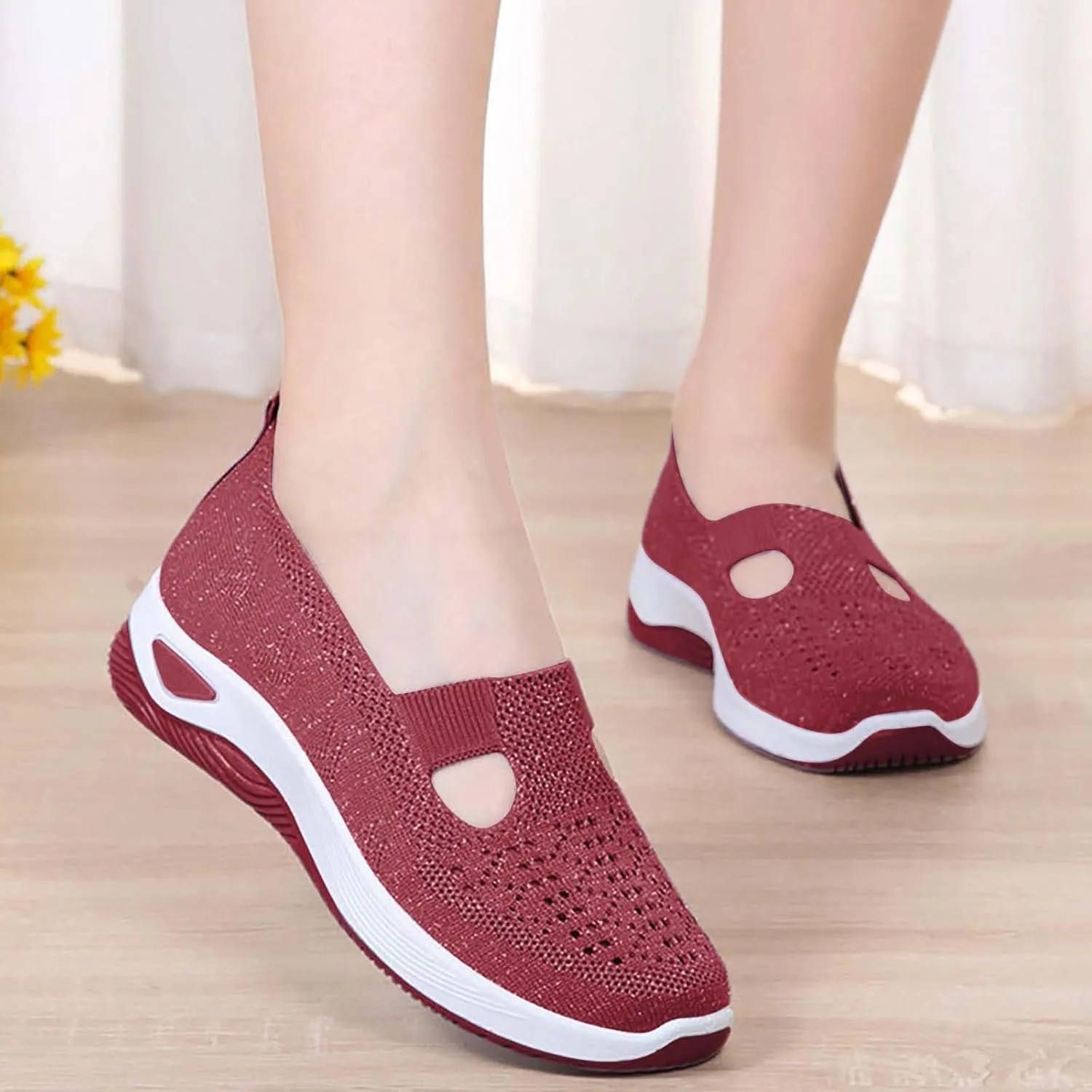 Orthowalk Shoes for Women Orthopedic Arch Support Woven Mesh Breathable Soft Sneakers Slip On Wide Diabetic Footwear