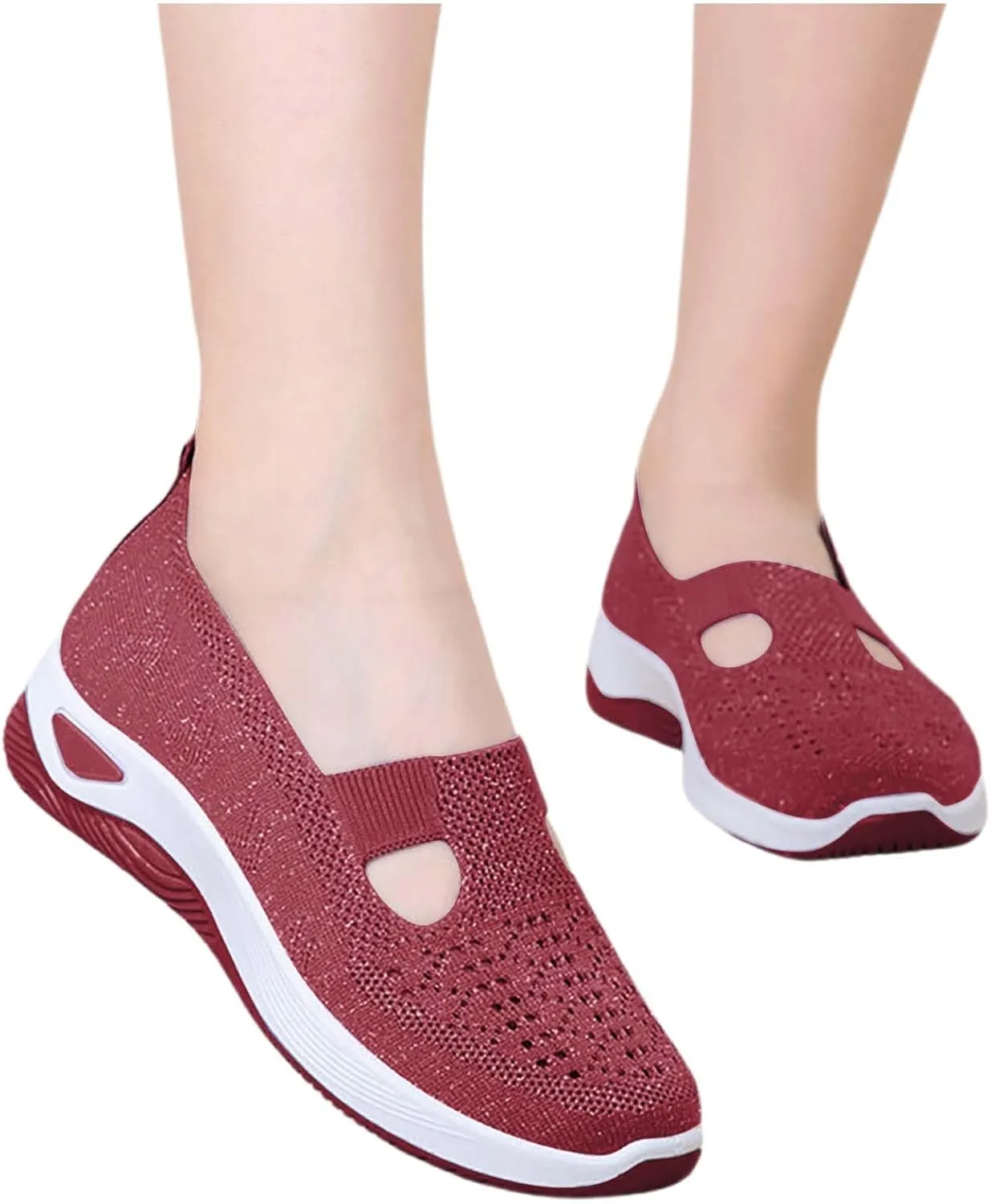 Orthowalk Shoes for Women Orthopedic Arch Support Woven Mesh Breathable Soft Sneakers Slip On Wide Diabetic Footwear