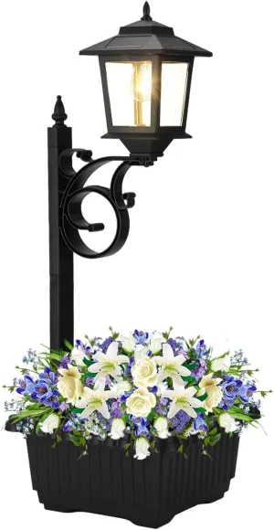 Outdoor Flower Pots 2 in 1, Floor Lamps Waterproof, Wall Mount Solar Lamp Post Lights, Outdoor Decorative Lamp for Garden, Patio, Front Porch, Back Door, Warm White. （Flower Pots Included）