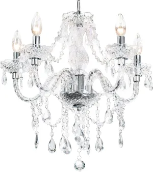 PAPAYA Crystal Chandeliers Clear Chandelier 5-Light Modern Pendant Ceiling Lighting Fixture with Acrylic Crystals & Beads for Girls Room,Living Room,Kitchen Island,Entryway