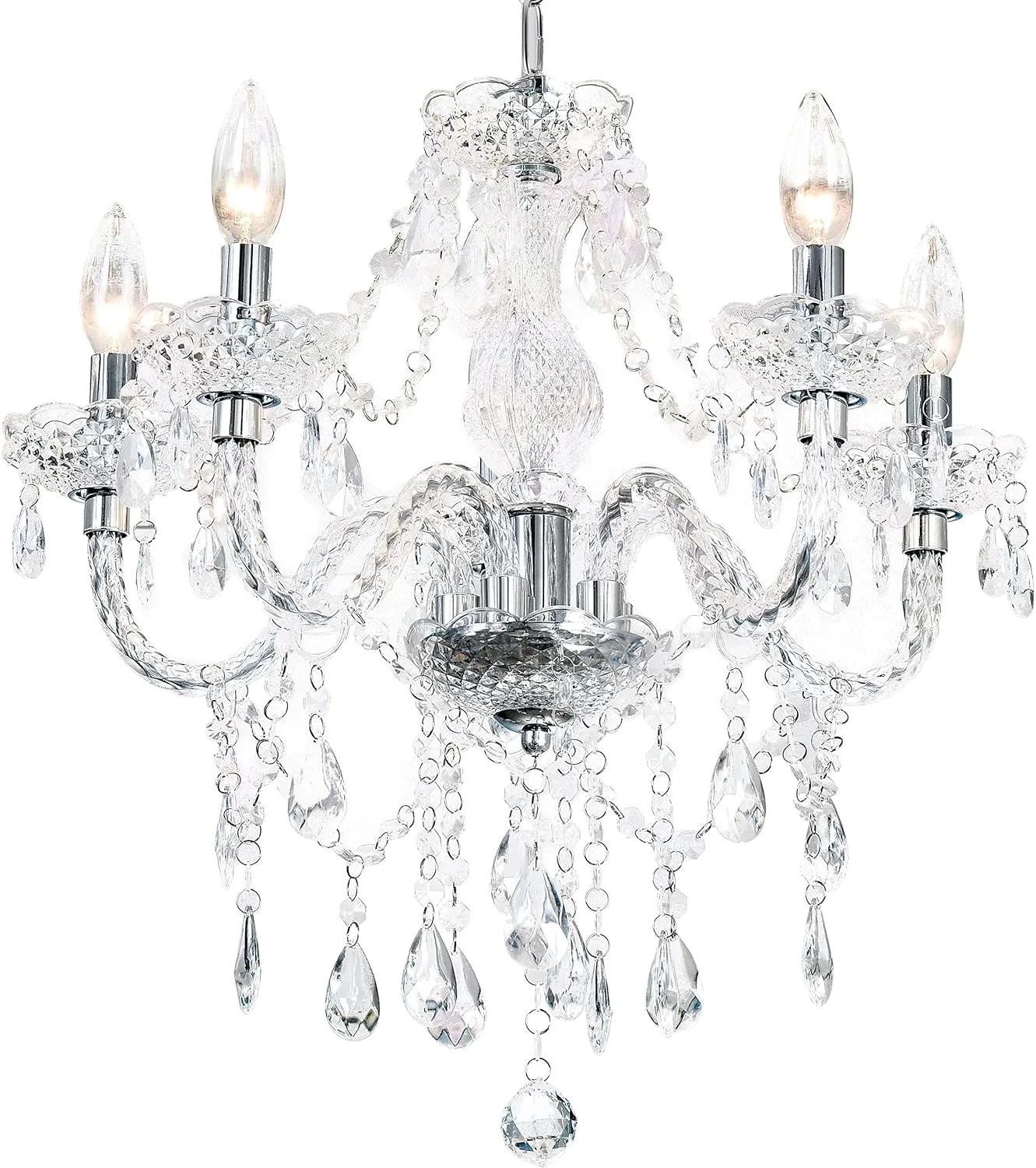 PAPAYA Crystal Chandeliers Clear Chandelier 5-Light Modern Pendant Ceiling Lighting Fixture with Acrylic Crystals & Beads for Girls Room,Living Room,Kitchen Island,Entryway