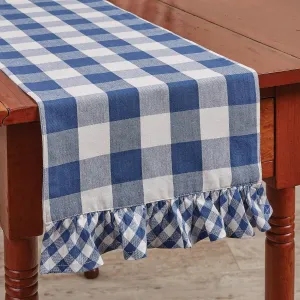Park Designs Buffalo Check Ruffled China Blue Table Runner 13" x 54"