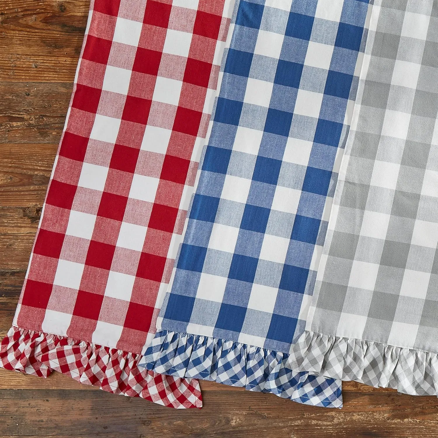 Park Designs Buffalo Check Ruffled China Blue Table Runner 13" x 54"