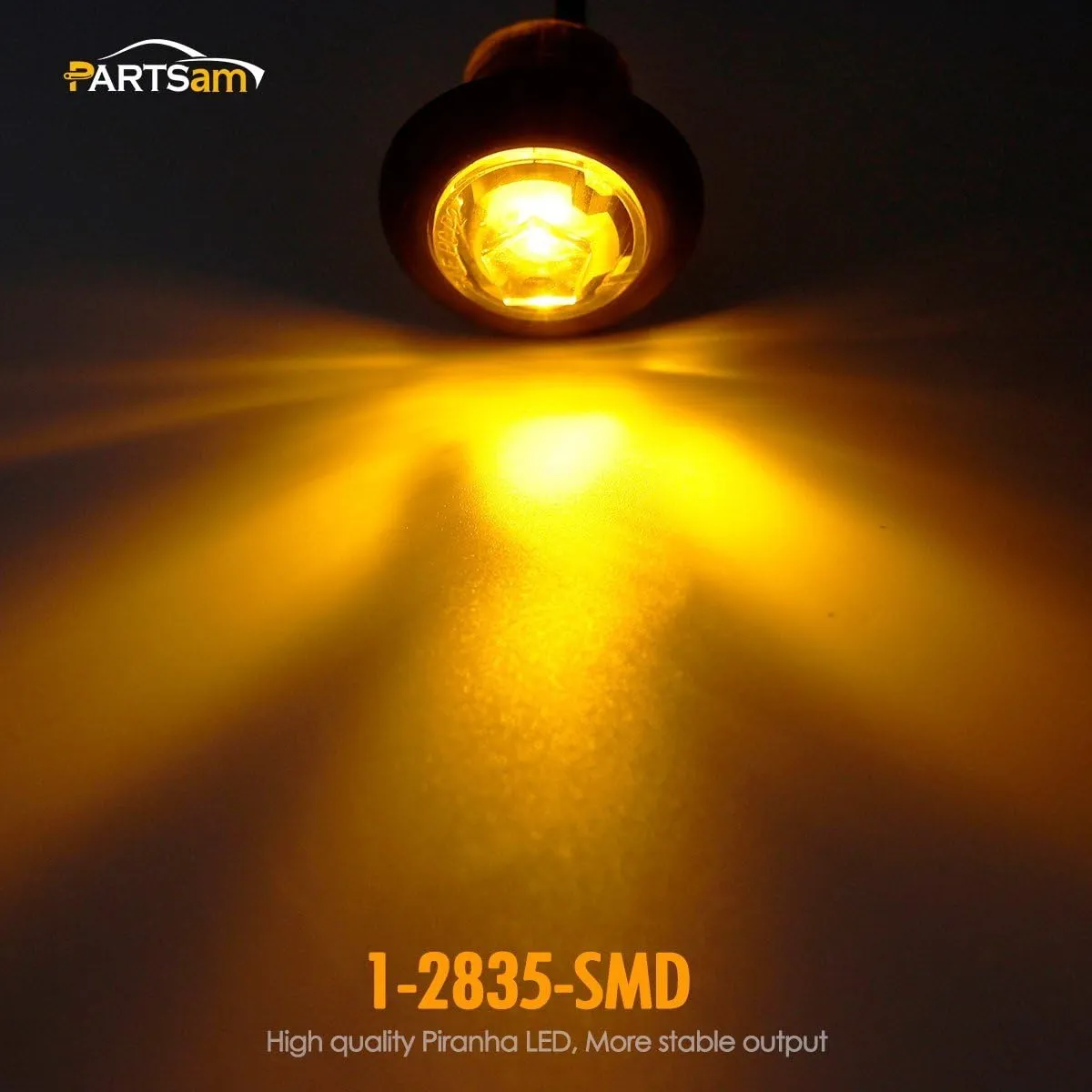 Partsam 10Pcs 3/4 Inch Amber Led Side Marker, Clear Lens Clearance Bullet Lights Penny Light with Plug Rubber Grommets for Trailer Truck RV Car Bus Van, 12V IP67 Waterproof