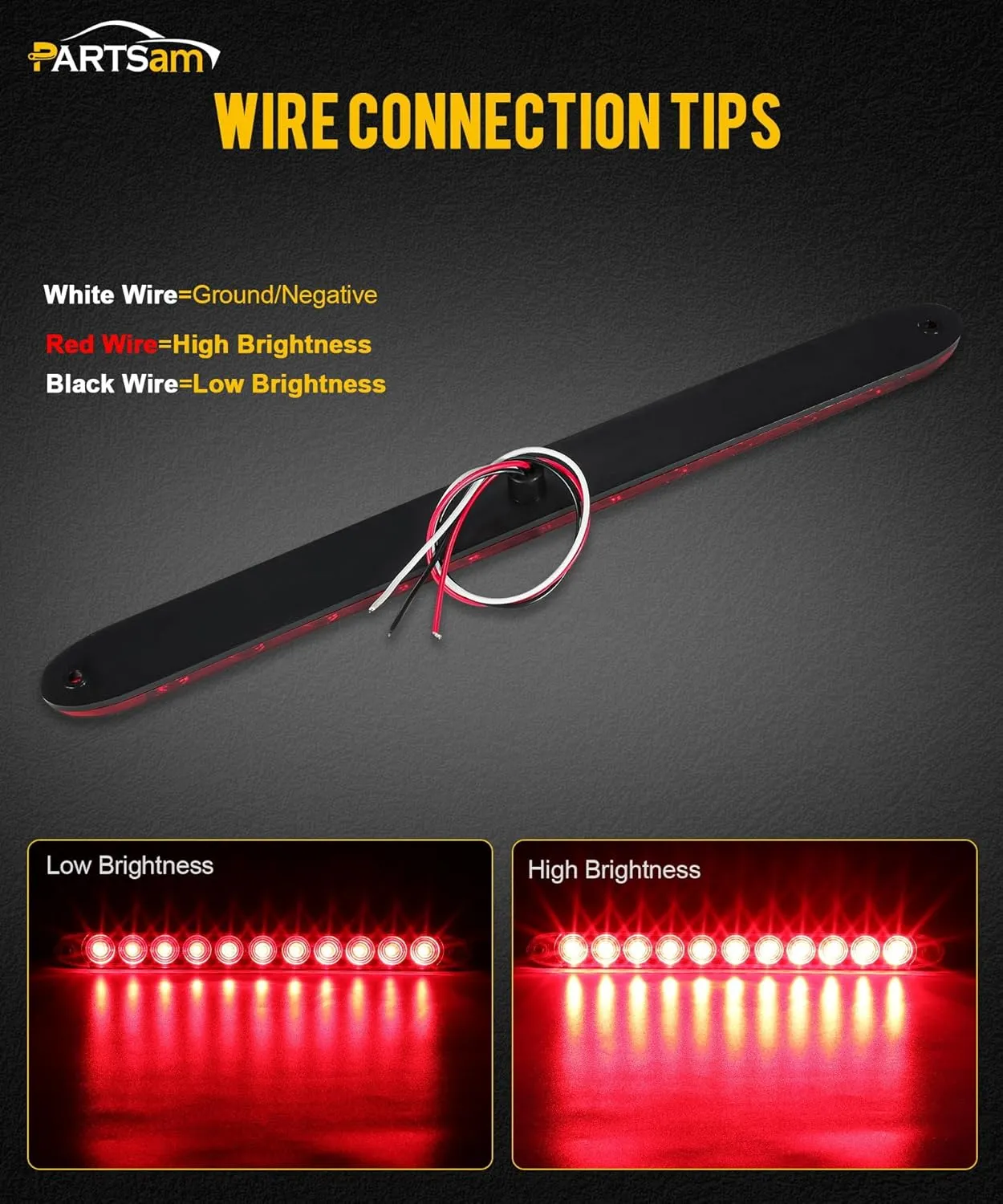 Partsam 2PCS Red 15" 11 LED Trailer Light Bar Sealed Stop Turn Tail Park Third 3rd Brake Light Truck Trailer Marker ID Bar Waterproof DOT Compliant