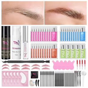 PERMANIA Brow Lamination with Brown Color Kit, Lash Lift & Eyebrow 4 IN 1 Brown Coloring Make Eyelash Perm Voluminous and Curl for Salon & Home Lasts up to 6 Weeks(Brown)