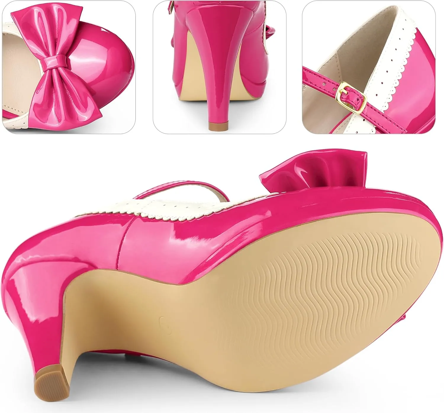 Perphy Bow Platform Stiletto Heels Mary Janes Shoes for Women Retro 1950s Shoes