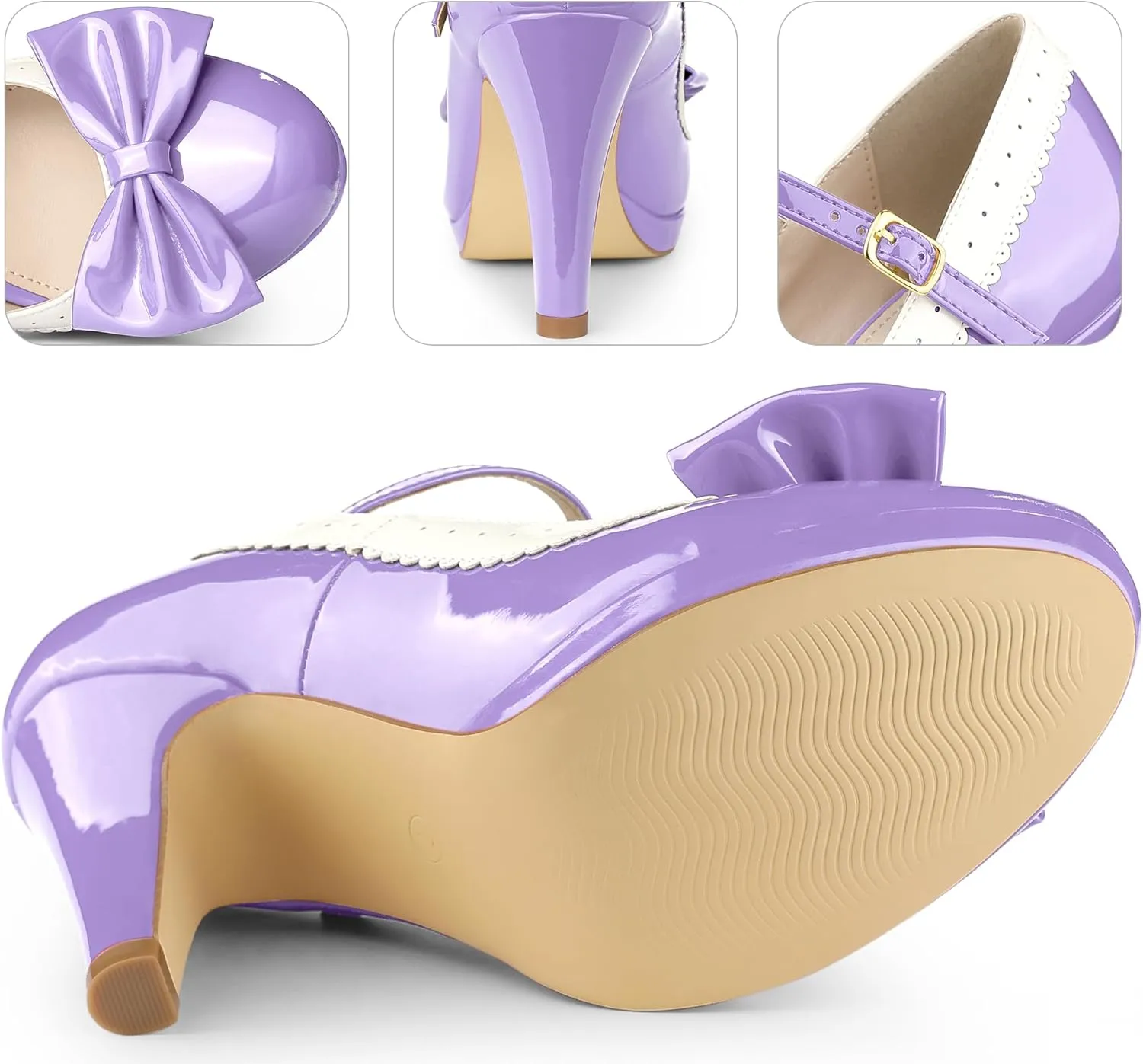 Perphy Bow Platform Stiletto Heels Mary Janes Shoes for Women Retro 1950s Shoes