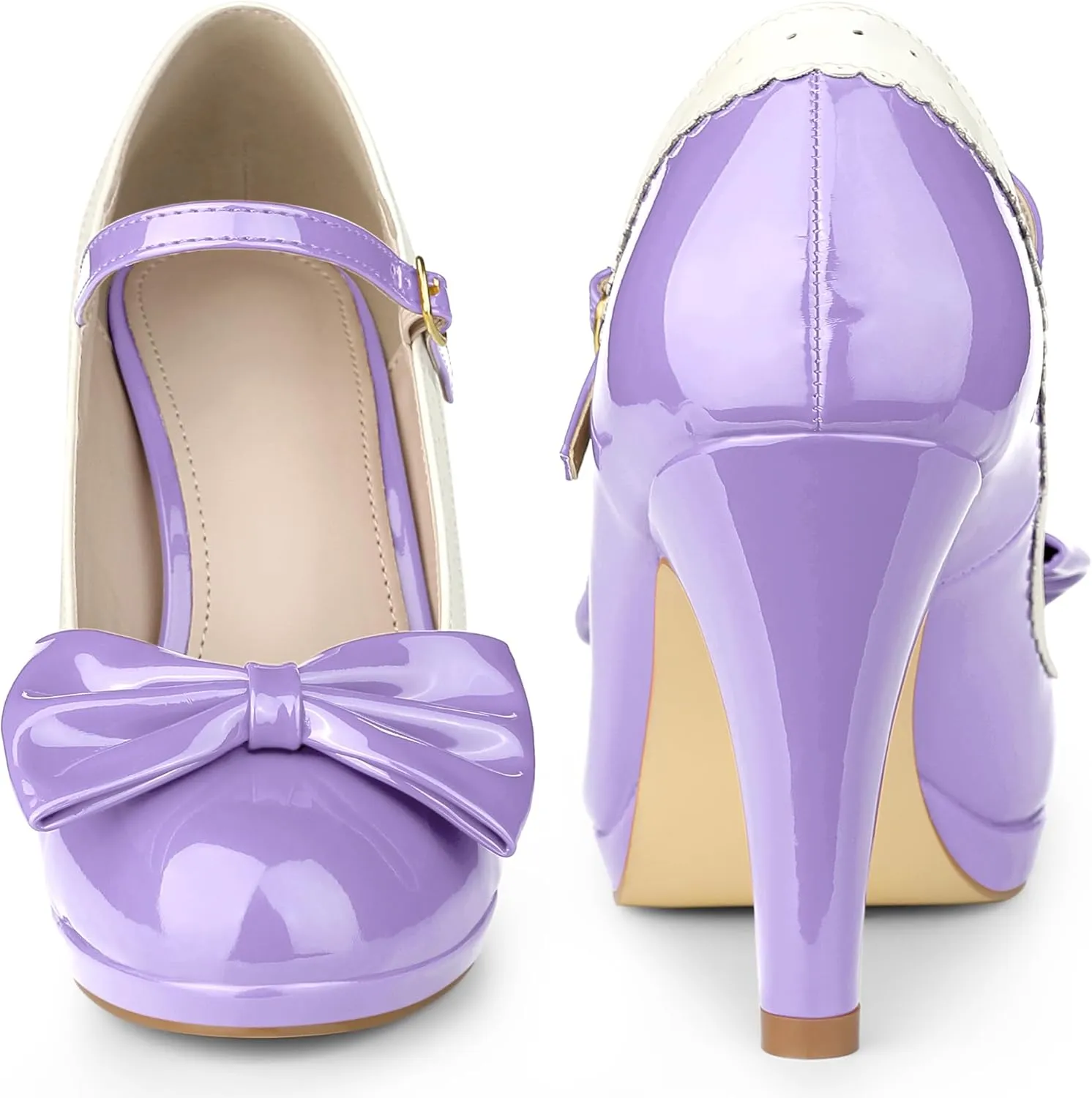 Perphy Bow Platform Stiletto Heels Mary Janes Shoes for Women Retro 1950s Shoes