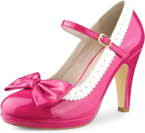Perphy Bow Platform Stiletto Heels Mary Janes Shoes for Women Retro 1950s Shoes