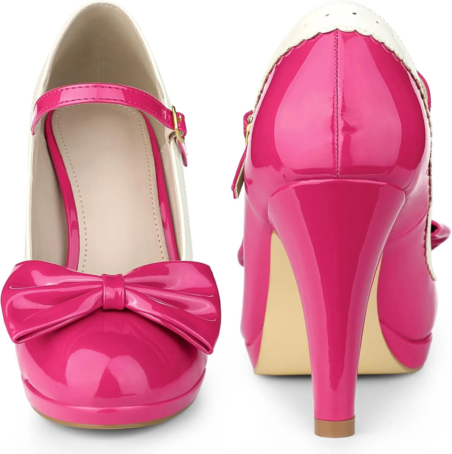 Perphy Bow Platform Stiletto Heels Mary Janes Shoes for Women Retro 1950s Shoes