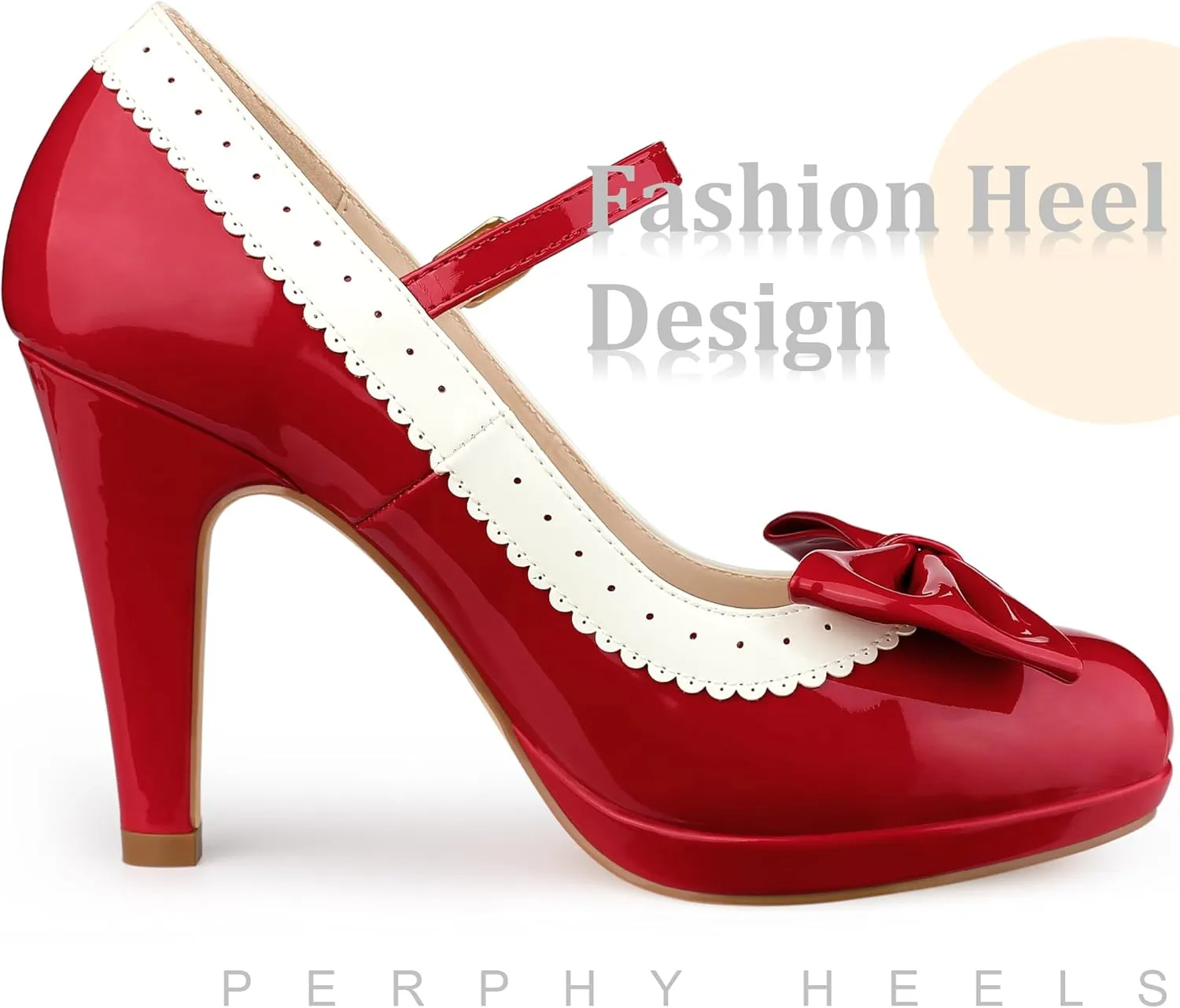 Perphy Bow Platform Stiletto Heels Mary Janes Shoes for Women Retro 1950s Shoes