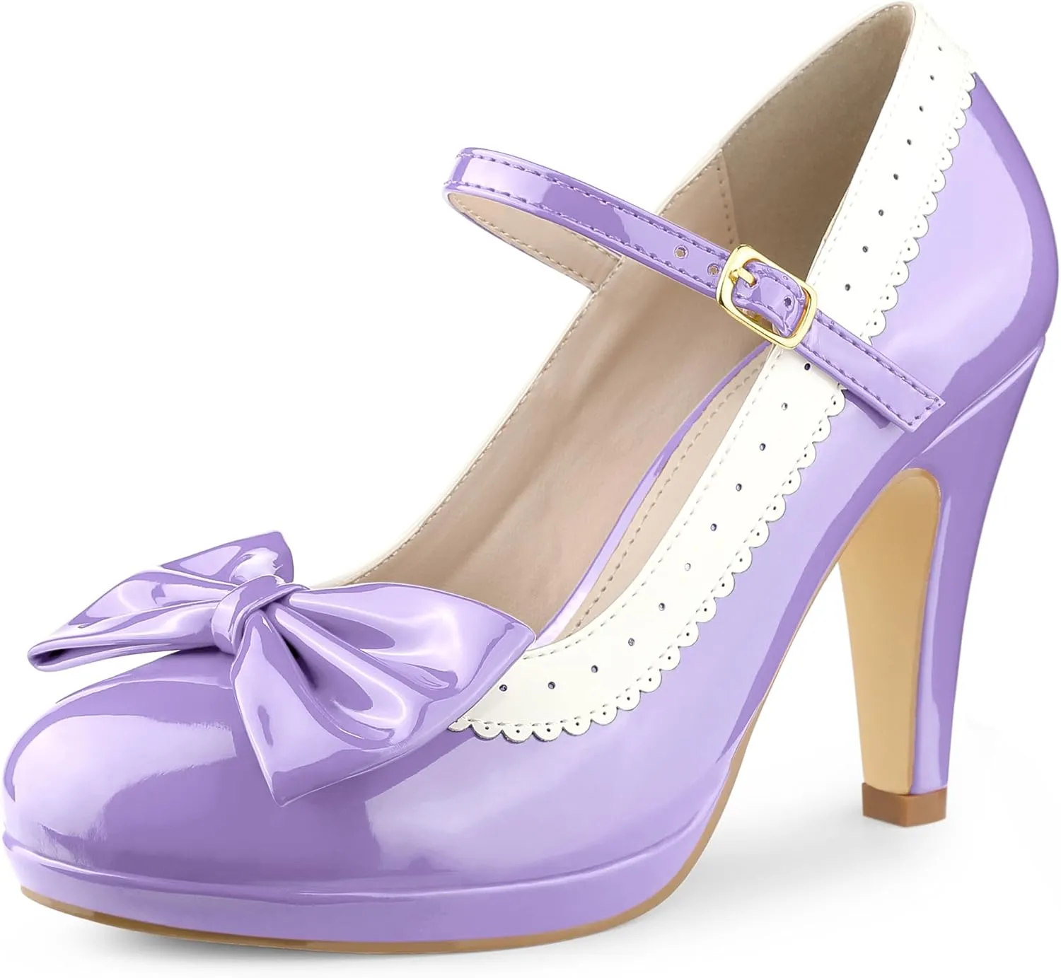 Perphy Bow Platform Stiletto Heels Mary Janes Shoes for Women Retro 1950s Shoes