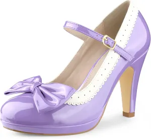 Perphy Bow Platform Stiletto Heels Mary Janes Shoes for Women Retro 1950s Shoes
