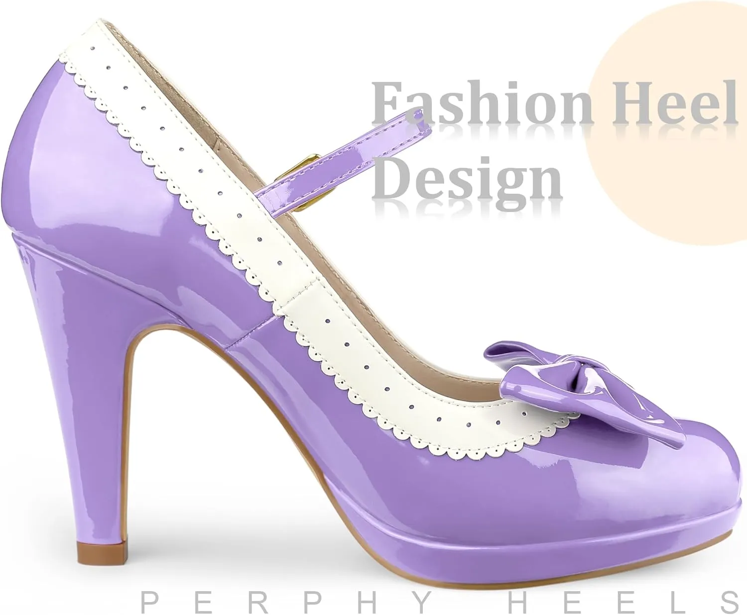 Perphy Bow Platform Stiletto Heels Mary Janes Shoes for Women Retro 1950s Shoes