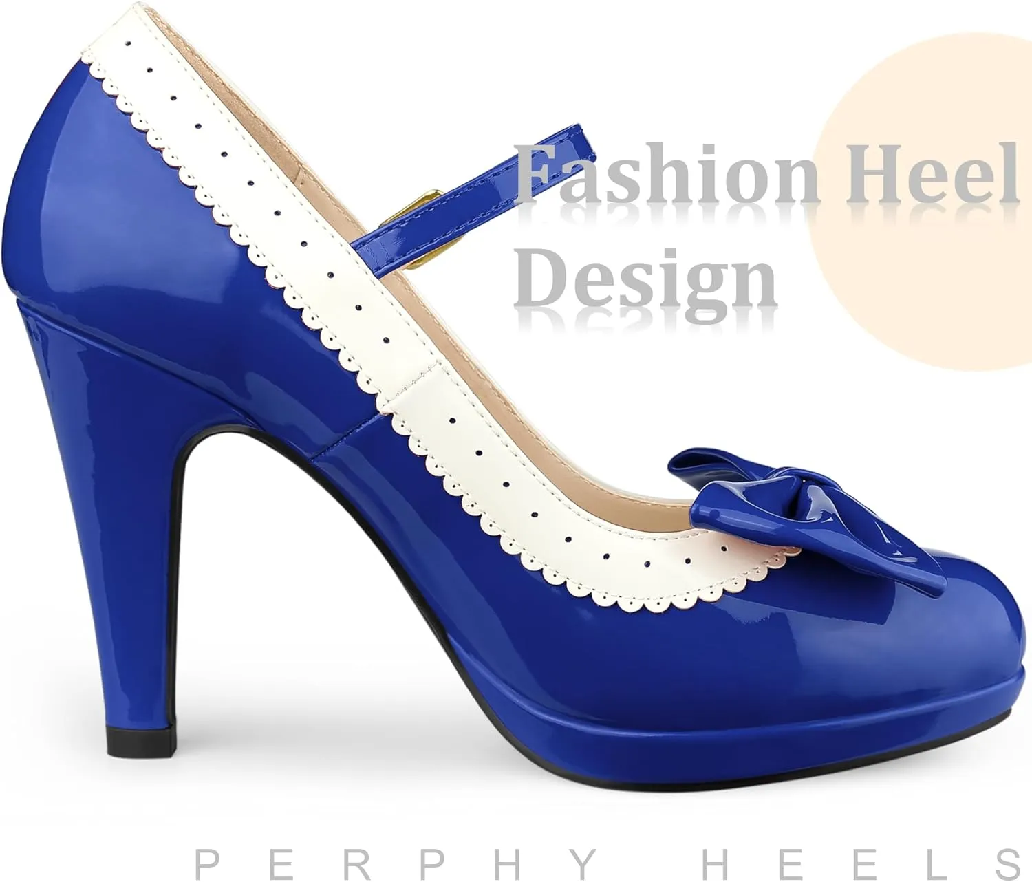 Perphy Bow Platform Stiletto Heels Mary Janes Shoes for Women Retro 1950s Shoes
