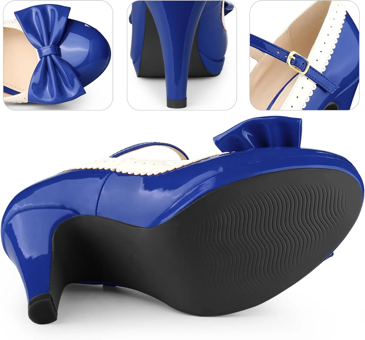 Perphy Bow Platform Stiletto Heels Mary Janes Shoes for Women Retro 1950s Shoes