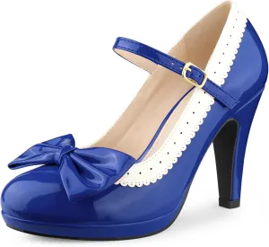 Perphy Bow Platform Stiletto Heels Mary Janes Shoes for Women Retro 1950s Shoes