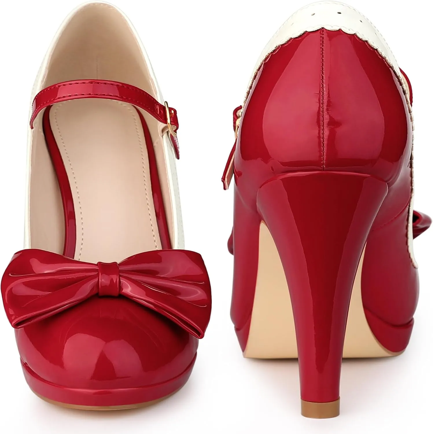 Perphy Bow Platform Stiletto Heels Mary Janes Shoes for Women Retro 1950s Shoes