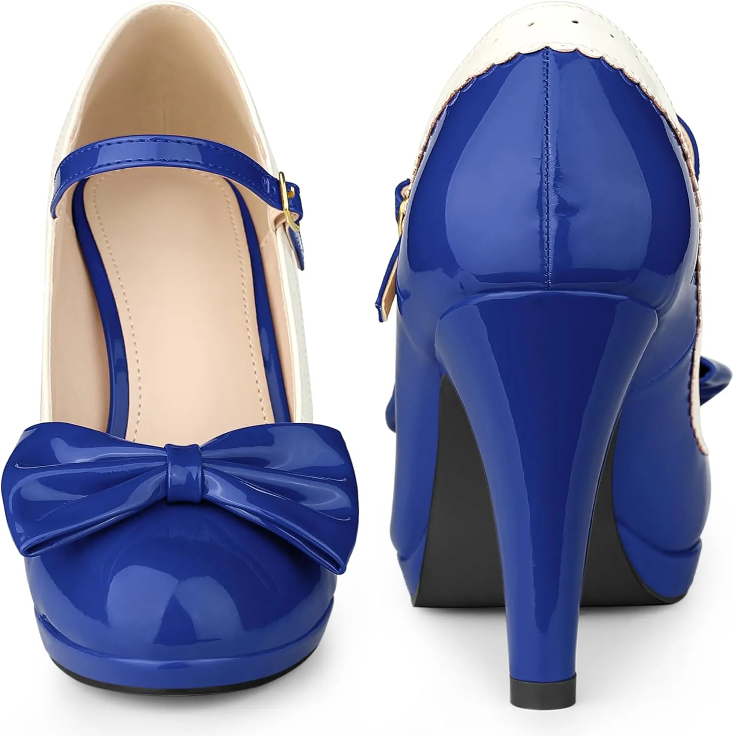 Perphy Bow Platform Stiletto Heels Mary Janes Shoes for Women Retro 1950s Shoes