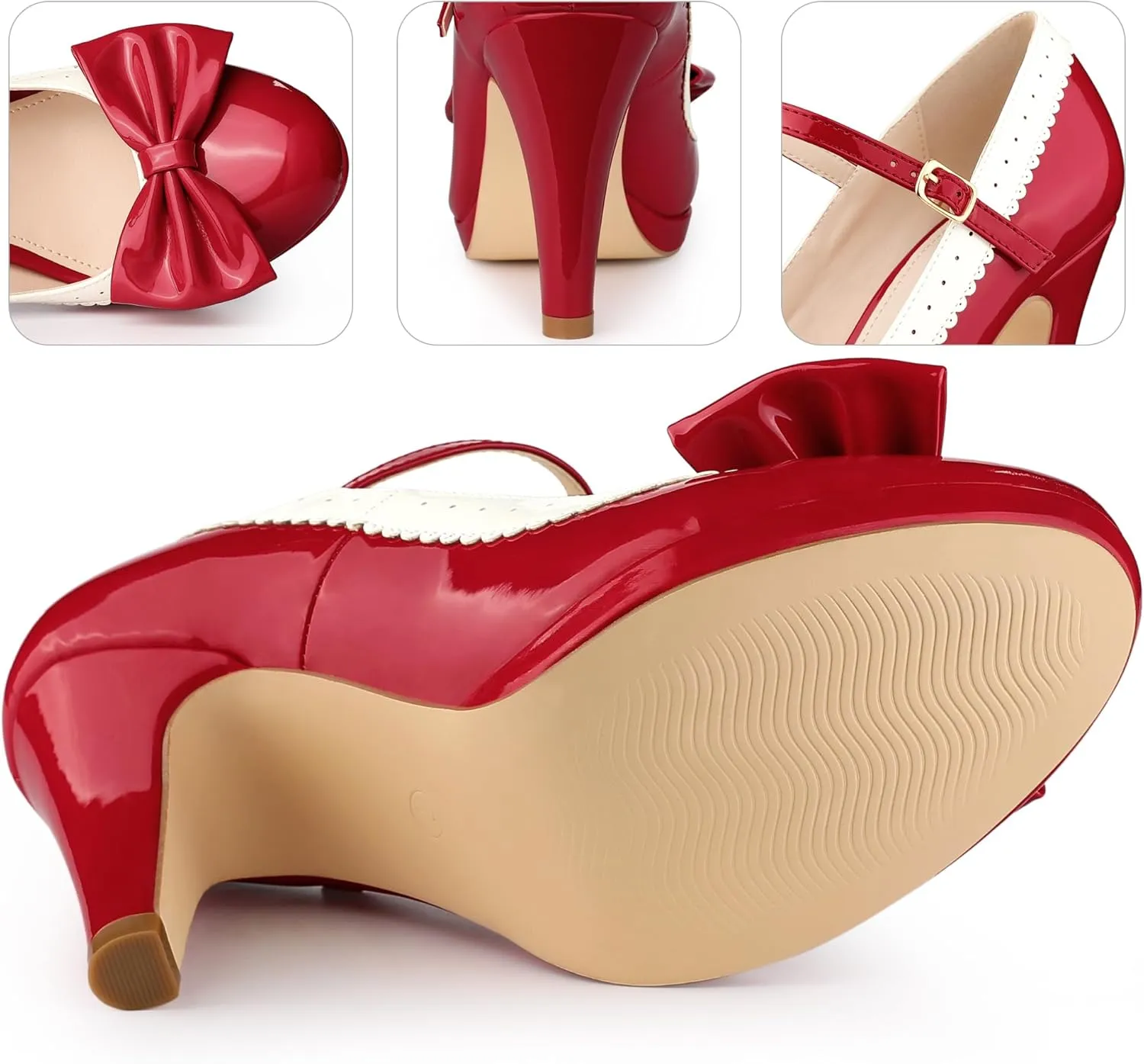 Perphy Bow Platform Stiletto Heels Mary Janes Shoes for Women Retro 1950s Shoes