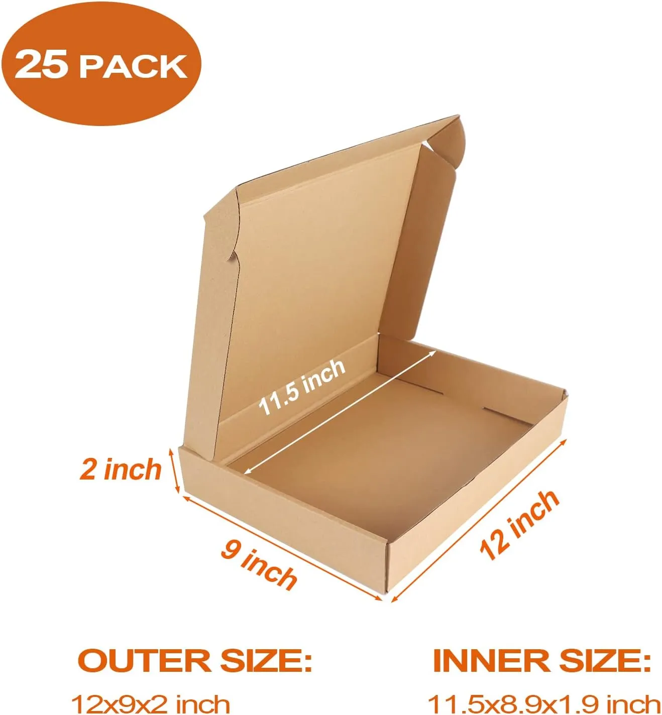 PHAREGE 12x9x2 inch Shipping Boxes Bulk 25 Pack Brown, Tab Lock Tuck Top Mailer Boxes for Packaging Small Business, Medium Cardboard Gift Boxes for Wrapping Mailing Present
