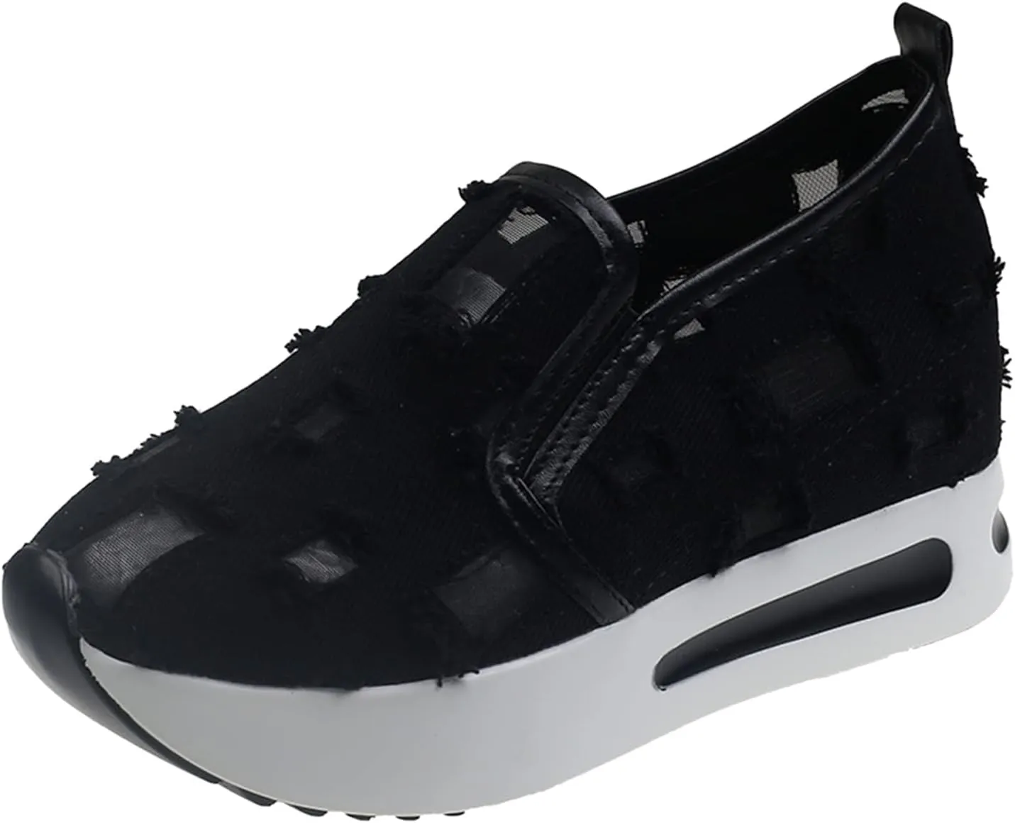Platform Wedge Sneakers for Women Dressy Casual High Heel Loafers Floral Embroidery Tennis Shoes Breathable Walking Shoe Comfortable Sheer Mesh Slip on Shoe Chunky Sole Sneaker with Arch Support