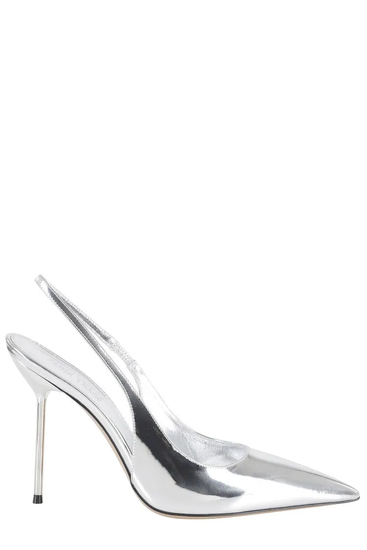 Pointed Toe Slingback Pump In Glossy Patent Leather