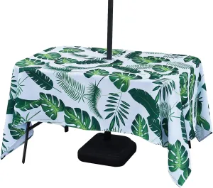 Poise3EHome Outdoor Tablecloth Rectangle with Umbrella Hole Waterproof Tropical Green Tablecloth for Spring Picnic Party Camping Patio Table, Palm Leaf (60X104 Zipper)
