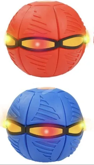 Pop up Ball Flat Flying Saucer Magic Deformation Ball- Throw Disc Catch Ball with LED Lighting 2 Pack (Red and Blue)