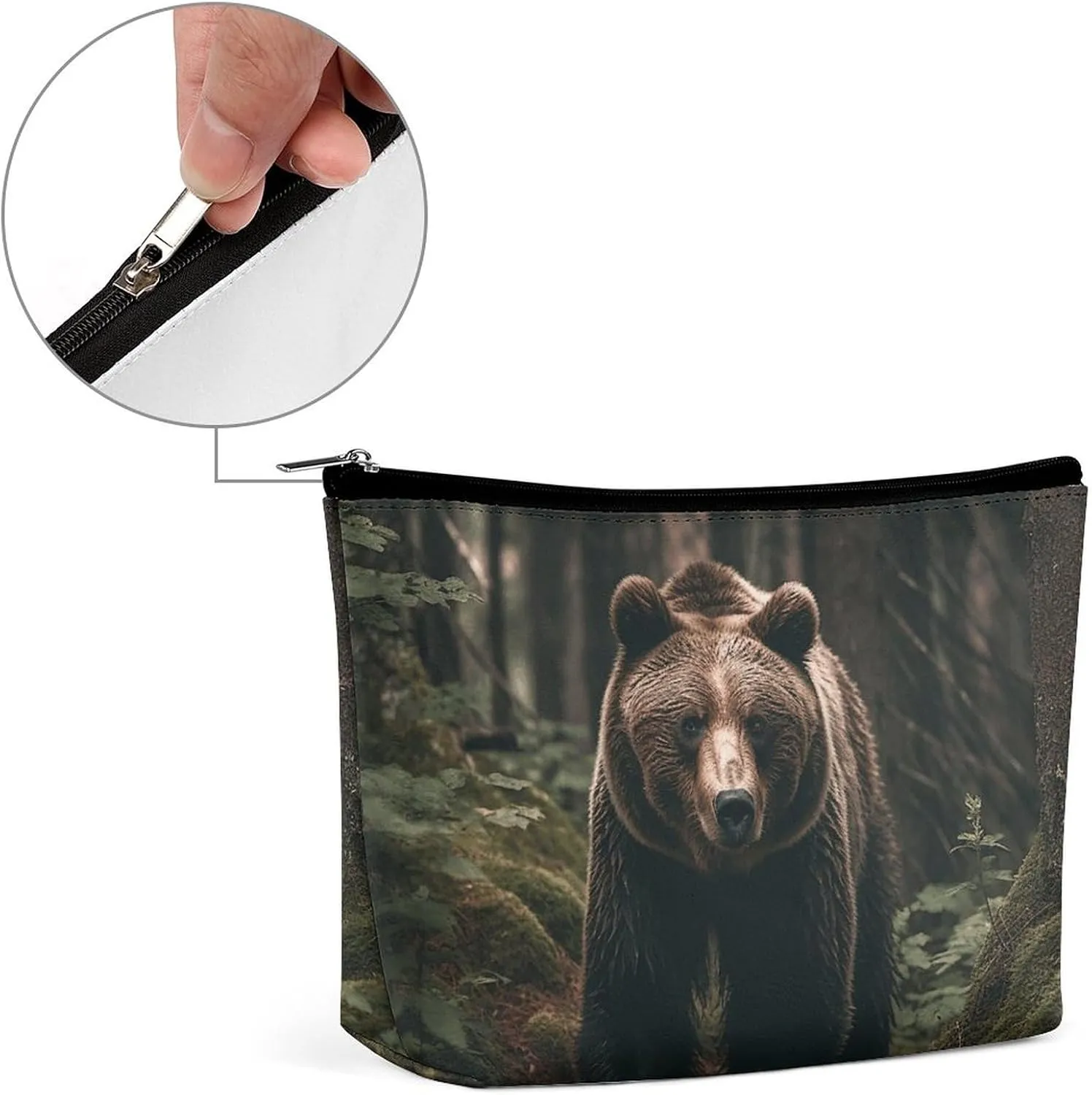 Portable Small Cosmetic Bag Cute Travel Makeup Bag Bear in Tree Waterproof Toiletry Bag for Women