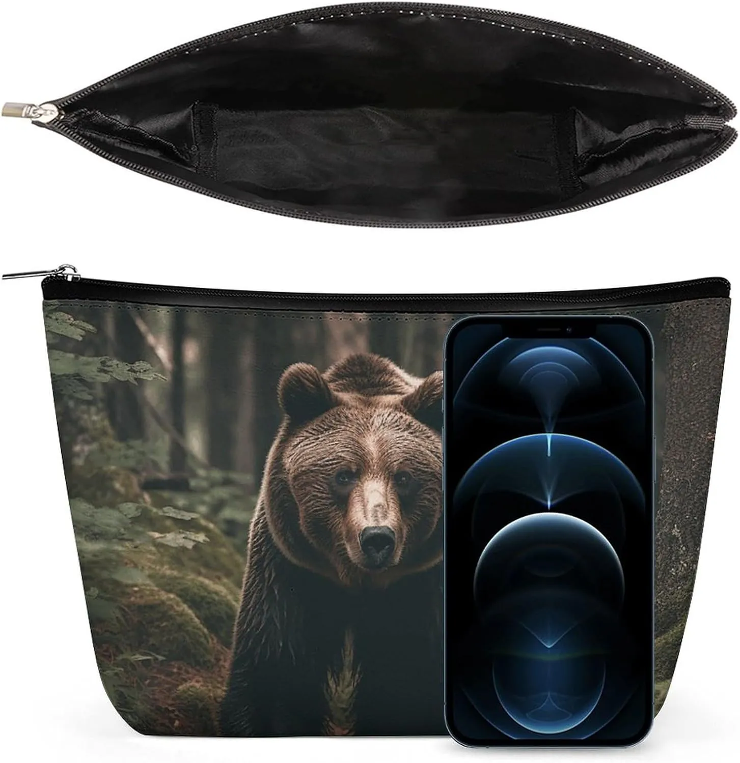 Portable Small Cosmetic Bag Cute Travel Makeup Bag Bear in Tree Waterproof Toiletry Bag for Women