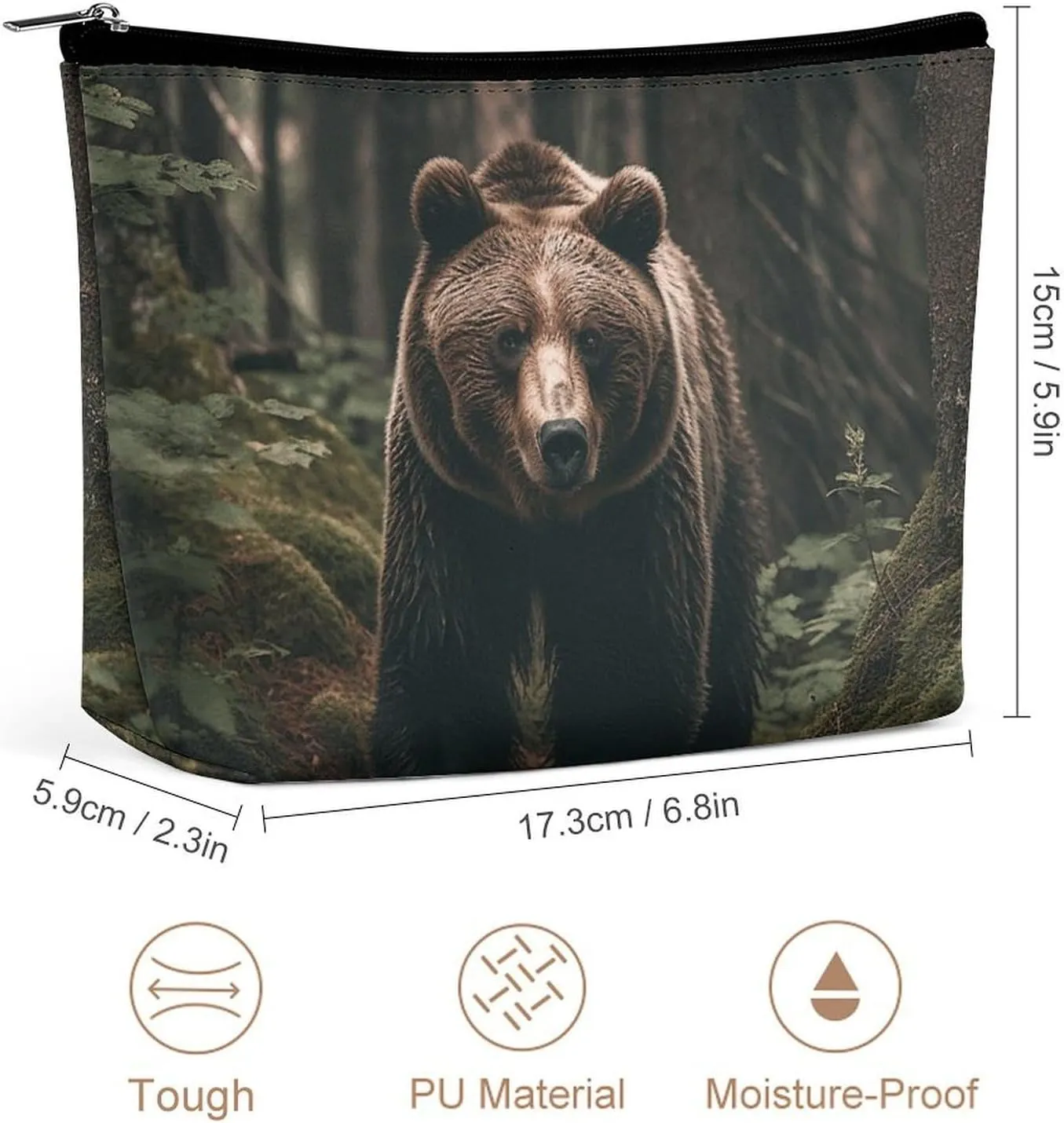 Portable Small Cosmetic Bag Cute Travel Makeup Bag Bear in Tree Waterproof Toiletry Bag for Women