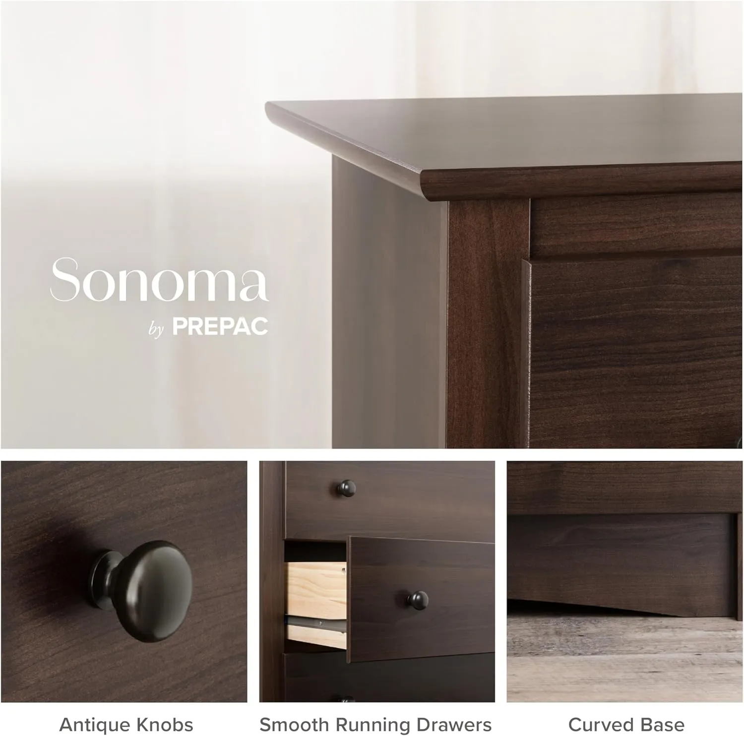 Prepac Sonoma 8 Drawer Double Dresser for Bedroom, Wide Chest of Drawers, Bedroom Furniture, Clothes Storage and Organizer, 17.25" D x 59" W x 37" H, Espresso, EDC-6338