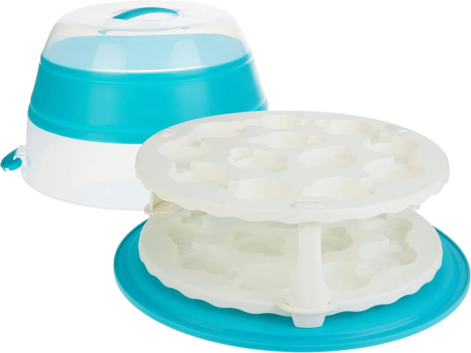 PrepWorks by Progressive Collapsible Cupcake and Cake Carrier – 24 Cupcakes, 2 Layers, Teal, Easy to Transport Desserts