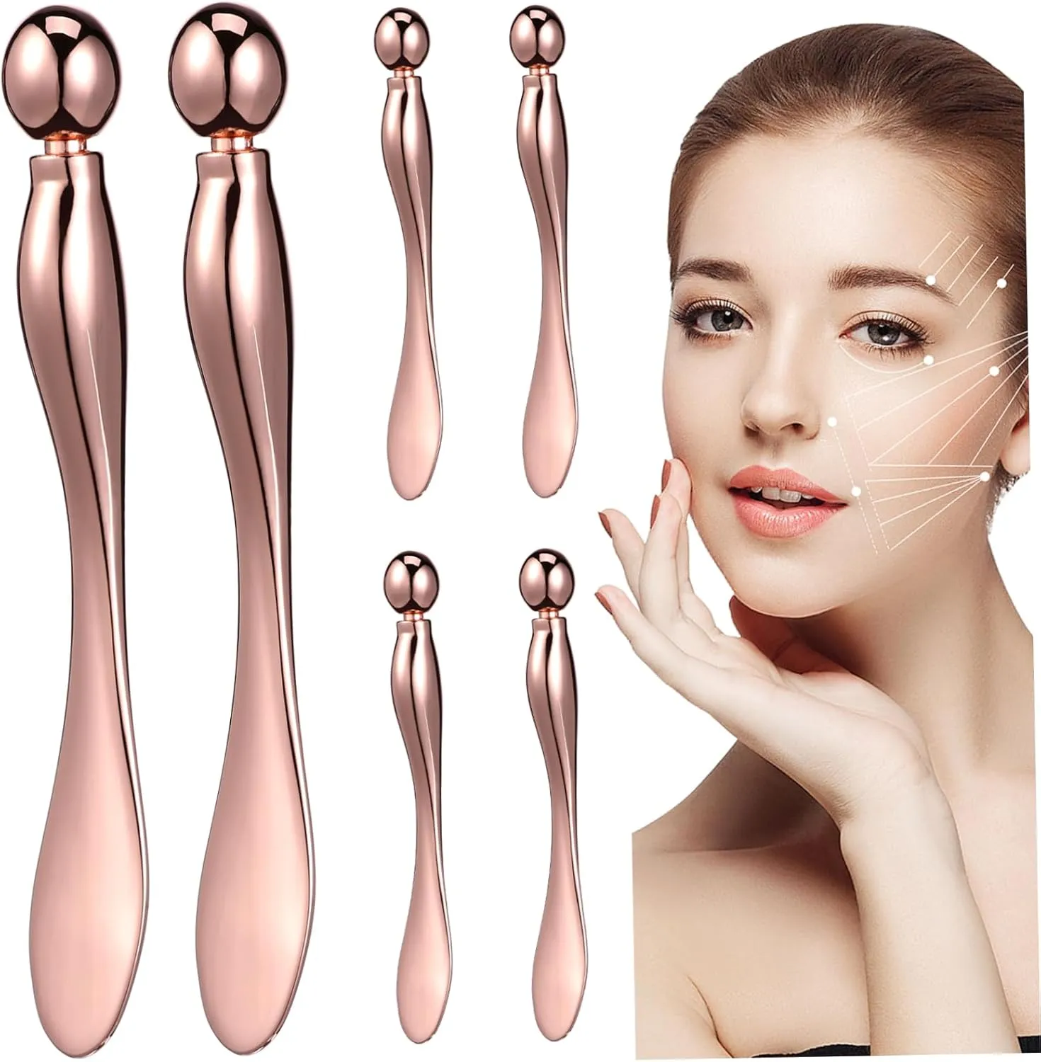 PRETYZOOM 6 Pcs Metal Eye Cream Applicator Stylish Facial Moisturizer Roller Spatula for Easy Cleaning Compact Design for Travel Home Use Finish