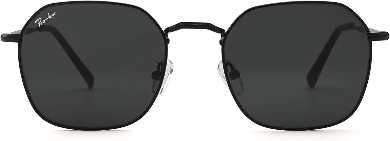 Pro Acme Classic Sunglasses for Women Men Hexagonal Flat Metal Frame Trendy Square Shades Sunglasses 100% Real Glass Lens