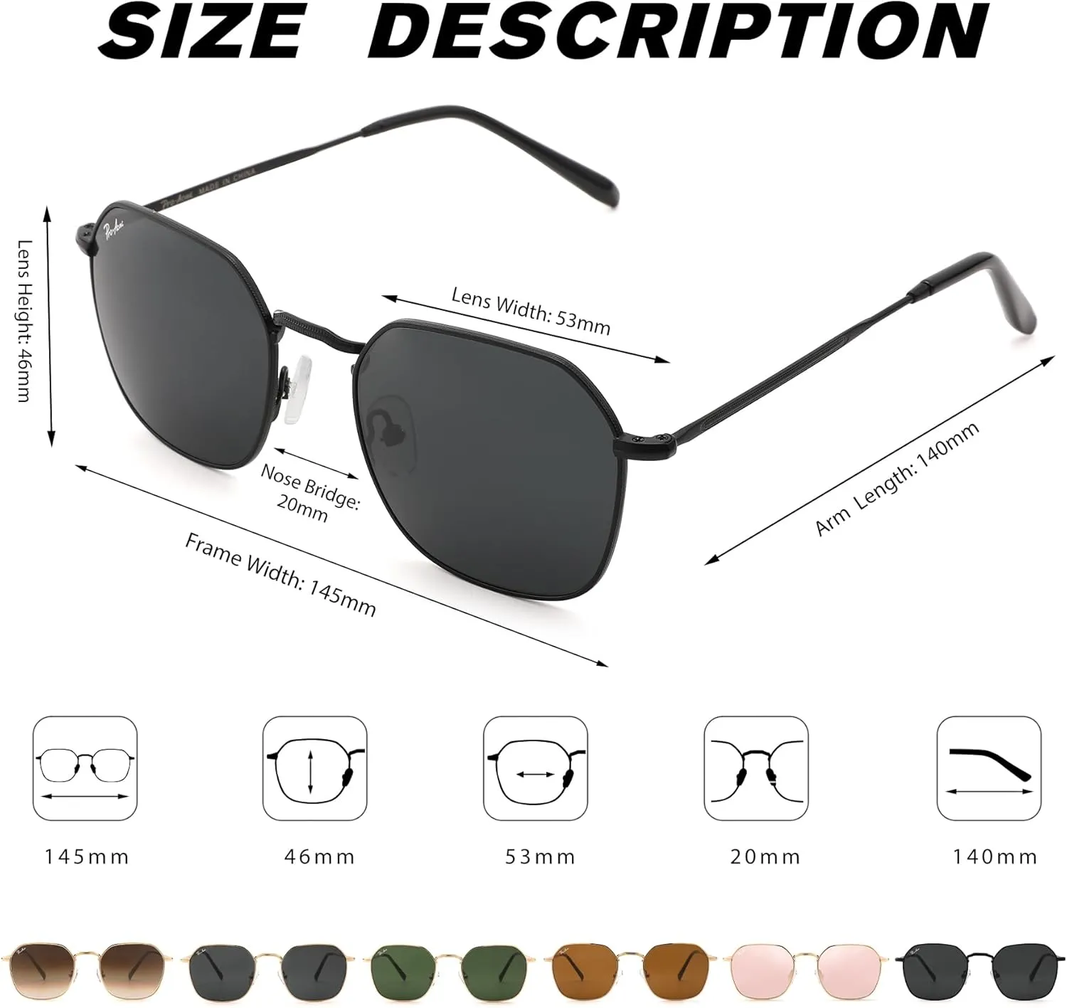Pro Acme Classic Sunglasses for Women Men Hexagonal Flat Metal Frame Trendy Square Shades Sunglasses 100% Real Glass Lens
