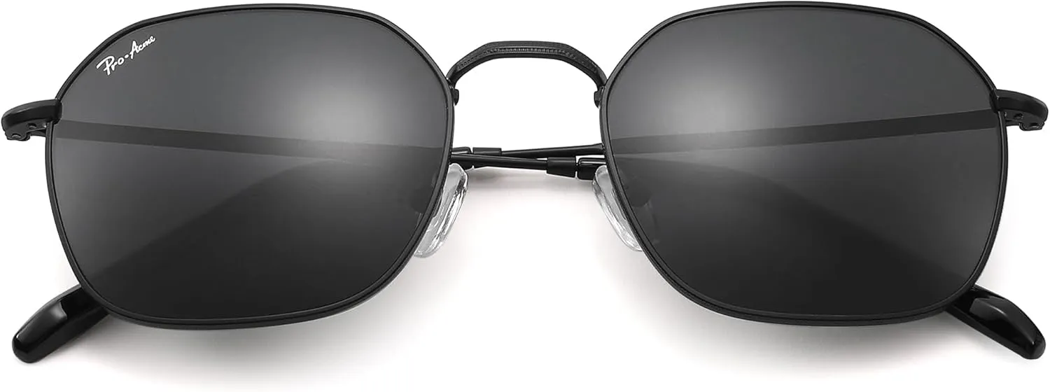 Pro Acme Classic Sunglasses for Women Men Hexagonal Flat Metal Frame Trendy Square Shades Sunglasses 100% Real Glass Lens
