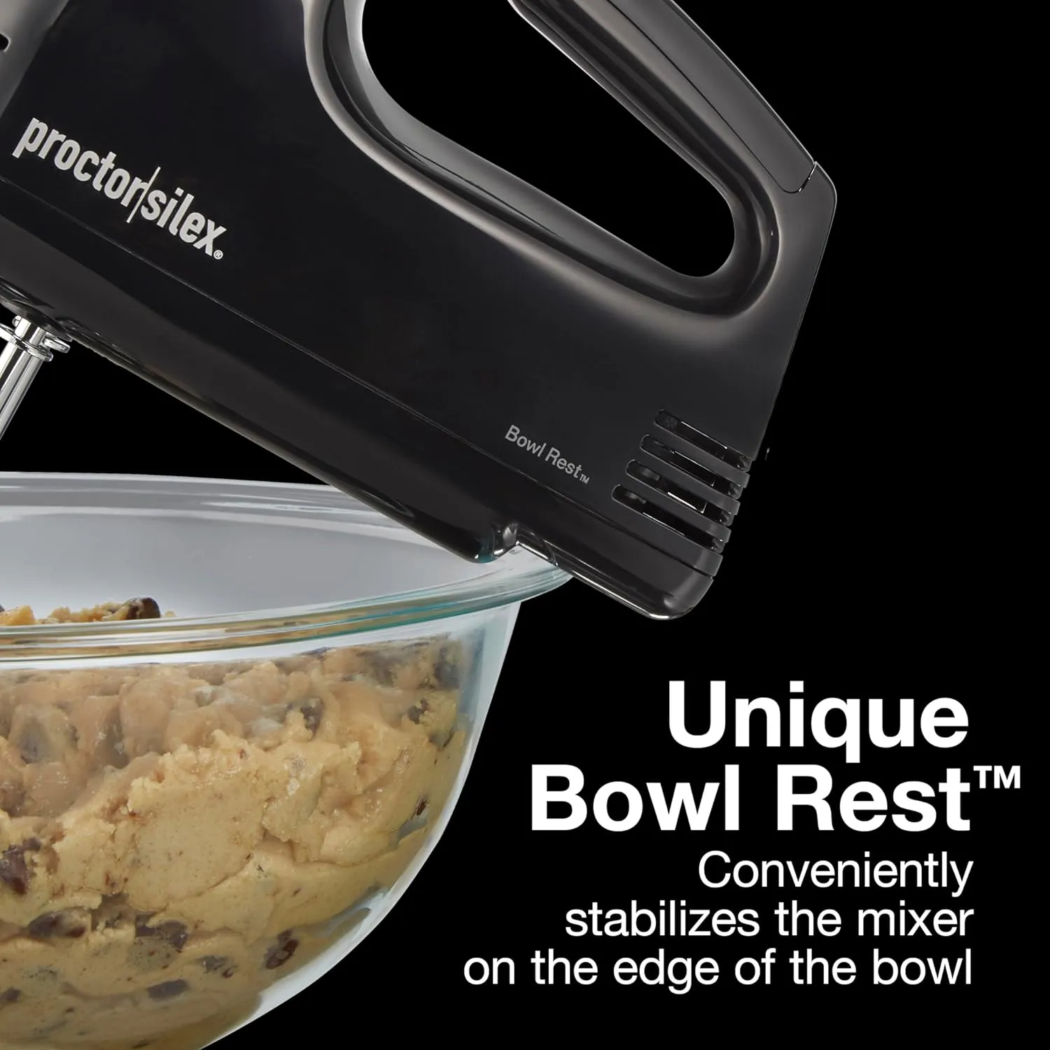 Proctor Silex Easy Mix 5-Speed Electric Hand Mixer with Bowl Rest, Compact and Lightweight, 100 Watts of Peak Power, Black (62507PS)