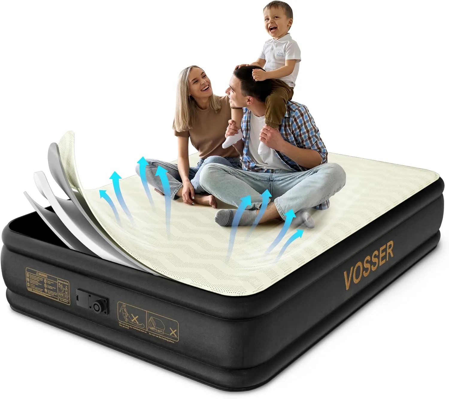 Queen Air Mattress with Built-in Pump,Foam Topper Inflatable Mattress,Luxury Blow Up Mattress 2 Mins Self-Inflation/Deflation - Breathable and Flatness-Free for Camping, Home & Guests