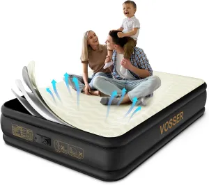 Queen Air Mattress with Built-in Pump,Foam Topper Inflatable Mattress,Luxury Blow Up Mattress 2 Mins Self-Inflation/Deflation - Breathable and Flatness-Free for Camping, Home & Guests