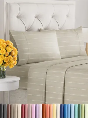 Queen Size 4 Piece Sheet Set - Extra Soft, Breathable & Cooling Sheets - Hotel Luxury Durable Bed Sheets for Women & Men - Deep Pockets, Easy-Fit & Wrinkle-Free Sheets - Beige Stripes Oeko-Tex Sheets