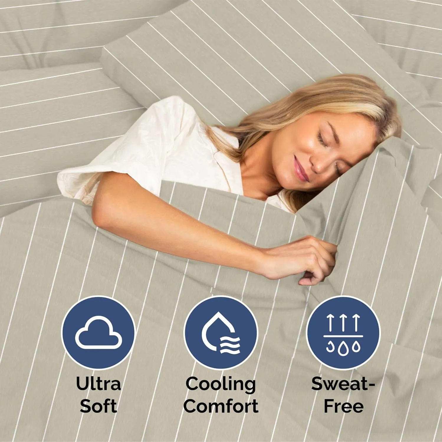 Queen Size 4 Piece Sheet Set - Extra Soft, Breathable & Cooling Sheets - Hotel Luxury Durable Bed Sheets for Women & Men - Deep Pockets, Easy-Fit & Wrinkle-Free Sheets - Beige Stripes Oeko-Tex Sheets