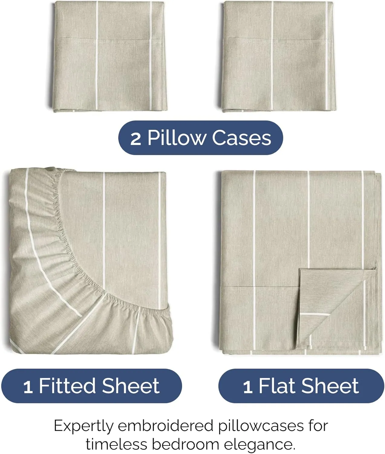 Queen Size 4 Piece Sheet Set - Extra Soft, Breathable & Cooling Sheets - Hotel Luxury Durable Bed Sheets for Women & Men - Deep Pockets, Easy-Fit & Wrinkle-Free Sheets - Beige Stripes Oeko-Tex Sheets