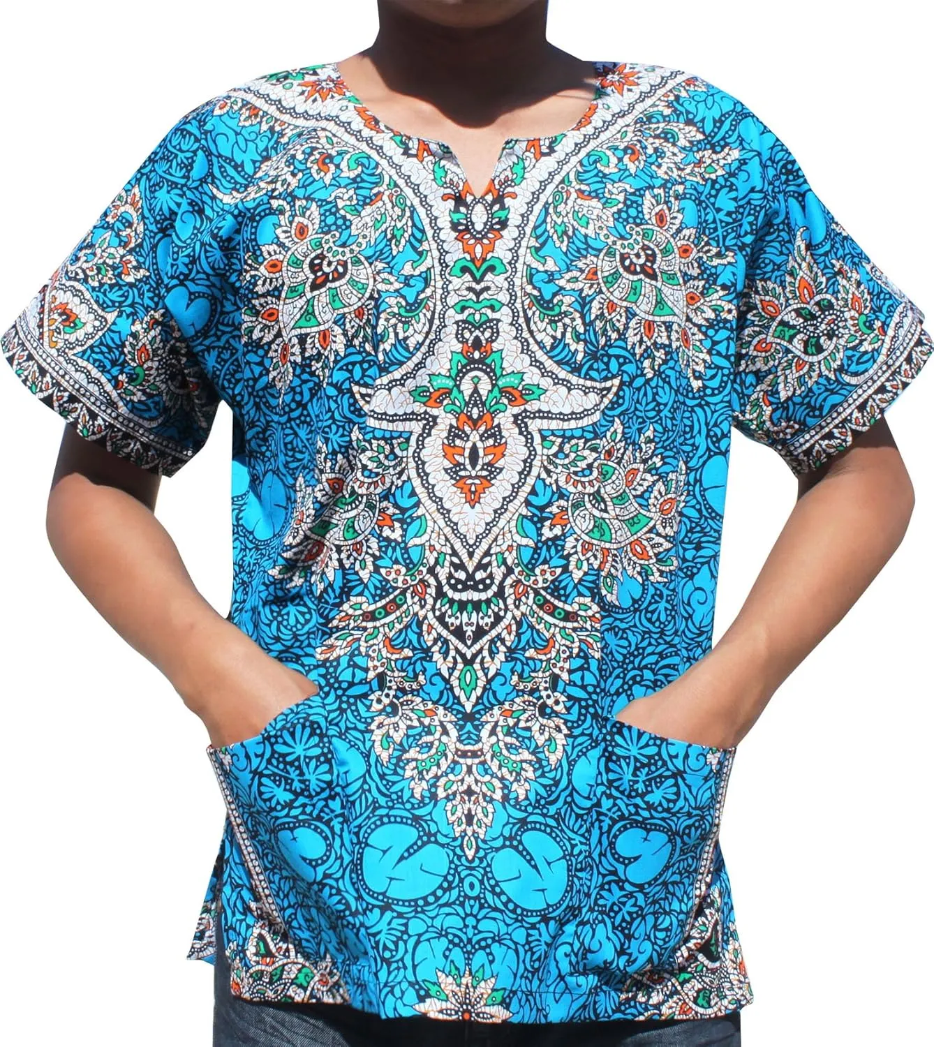 RaanPahMuang Unisex Cotton Shirt Africa Dashiki Detailed Art Vibrant Colors Plus Size
