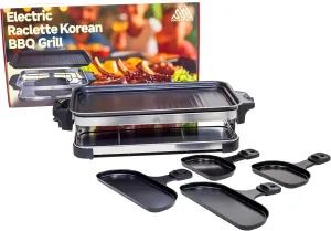 Raclette Grill – Smokeless Indoor Electric Tabletop Grill, 1600W with Dual-Zone Cooking – Perfect for Cozy Dinners, Date Nights & Family Fun – Easy-Clean, Nonstick Surface