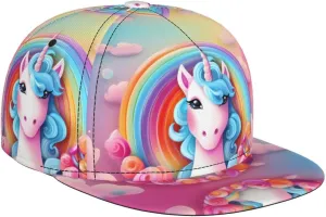 Rainbow Unicorn Outdoor Sports Baseball Cap, Daily Sports Adjustable Fashionable Flat Brim hat, Unisex Four-Season Outdoor Sports Cap,