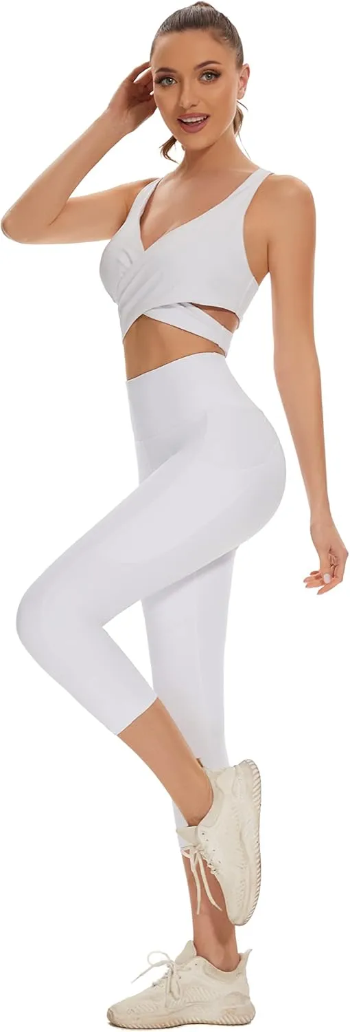 RAYPOSE Womens Workout Capri Leggings for Women with Pockets Plus Size Basic Pants Yoga Gym Casual Summer